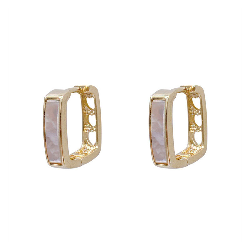 Fashion Gold Metal Geometric Square Small Hoop Earrings for Women White Shell Ear Buckle Huggies Korean Jewelry Gifts