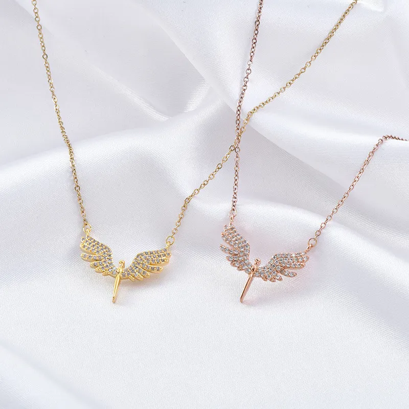 CZ Angle Wing Bird Necklaces Pendants For Women Silver Chain Jewelry Gifts