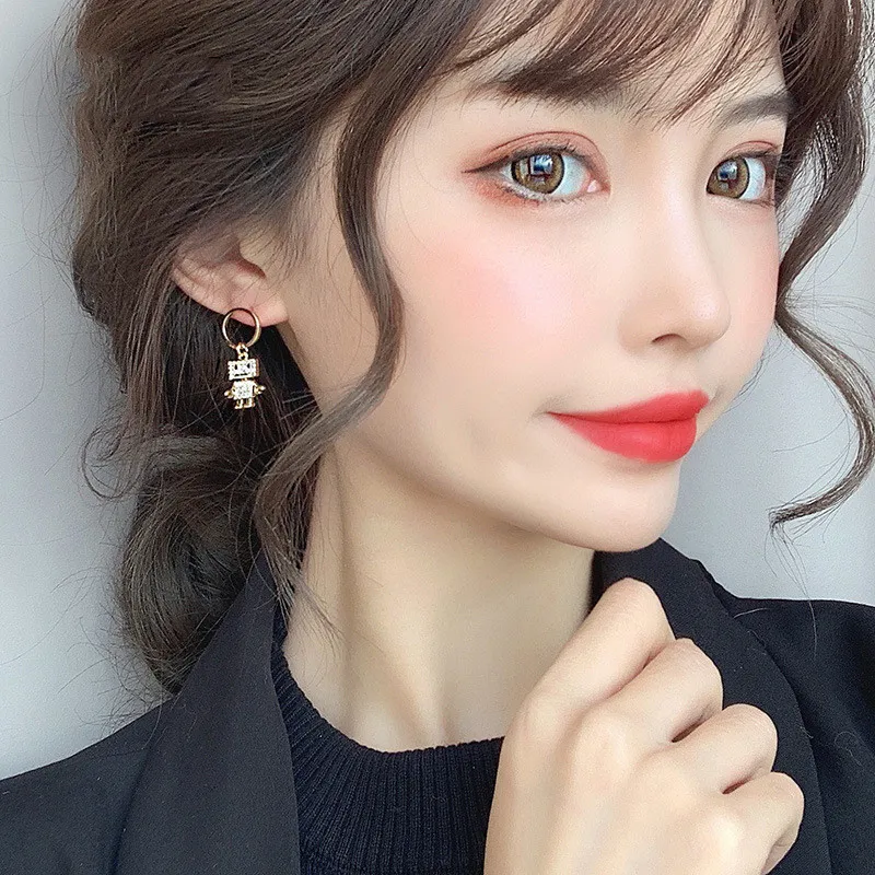 Cartoon Cute Robots Quality Drop Earrings for Girls Women Children Birthday Gift Lovely Jewelry