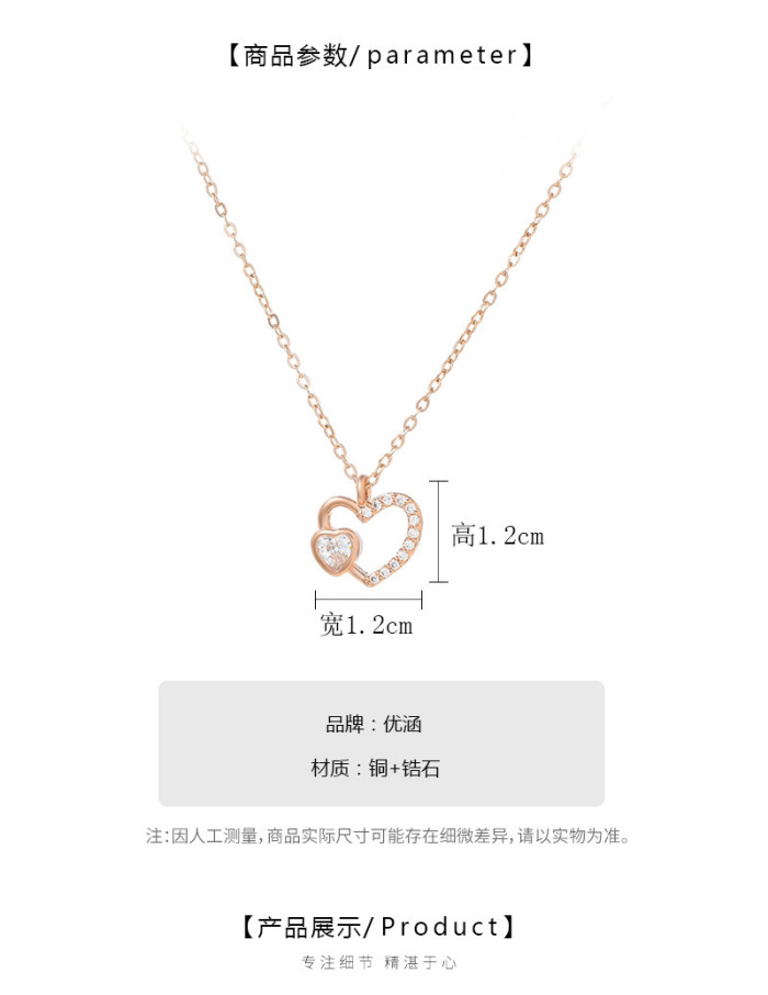 Interlocked Double Heart Crystal Hollow Heart Pendant Necklace Women Sisters Gold Color  Silvery Jewelry