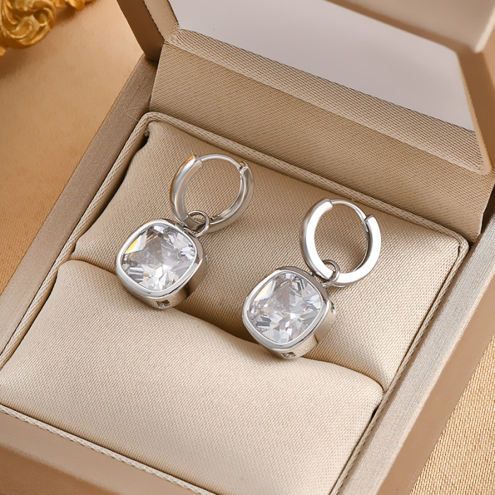 Vintage Colorful Square Zircon Dangle Earrings for Women Luxury Silver Color Hoop Earring Trendy Wedding Jewelry