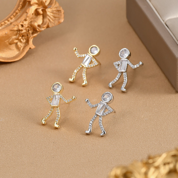 Korean Fashion Jewelry Multicolor Moonstone Astronaut Stud Earrings for Women Girls Simple Zircon Earrings Wedding Party Jewelry