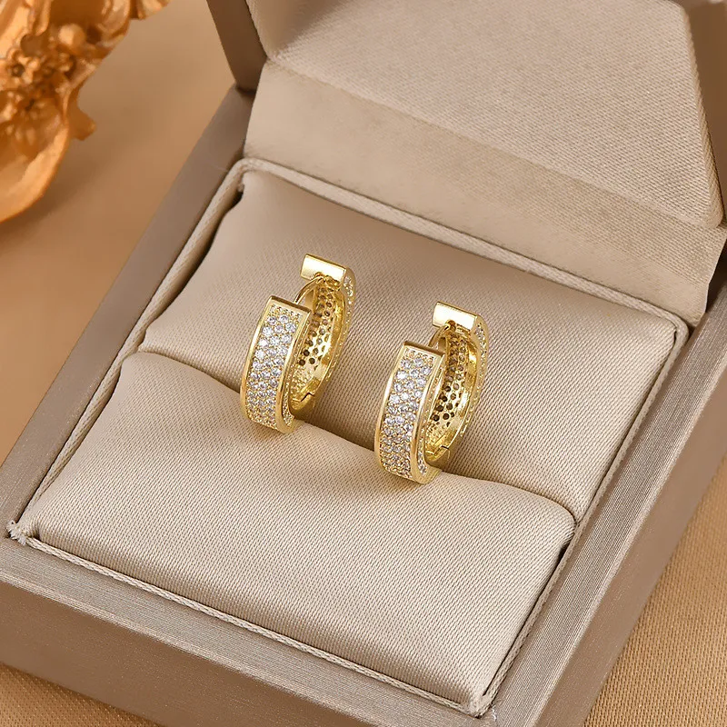 Wide CZ Zircon Huggie Hoop For Women Bohemian 18k Gold Plate Small Round Fashion Jewelry Girl Earrings