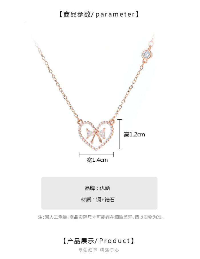 New Fashion Bow Love Heart Necklace Exquisite Hollow Pendant Necklaces Popular Chain Collares Gifts Stainless Steel Jewelry