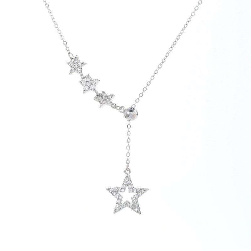 Luxury Full Zircon Crystal Four Star Tassels Pendant Women Necklaces Female Elegant Stainless Steel Neck Jewelry Gift