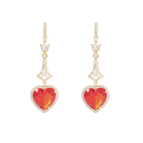 Temperament Flash Zircon Red Love Heart Long Earrings for Women Bridal Ear Jewelry Dropshipping