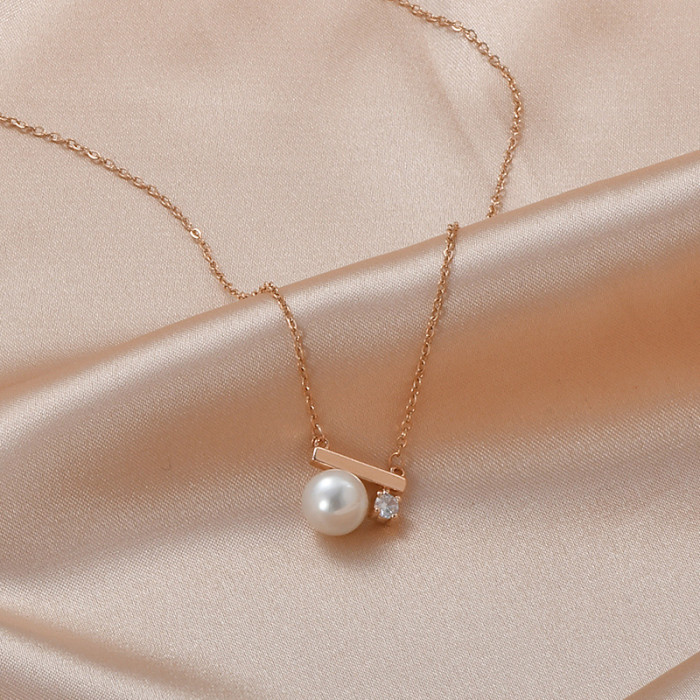 Fashion Imitation Pearl Crystal Zircon Necklace for Korea Chains Necklace Wedding Trend Jewelry Gift