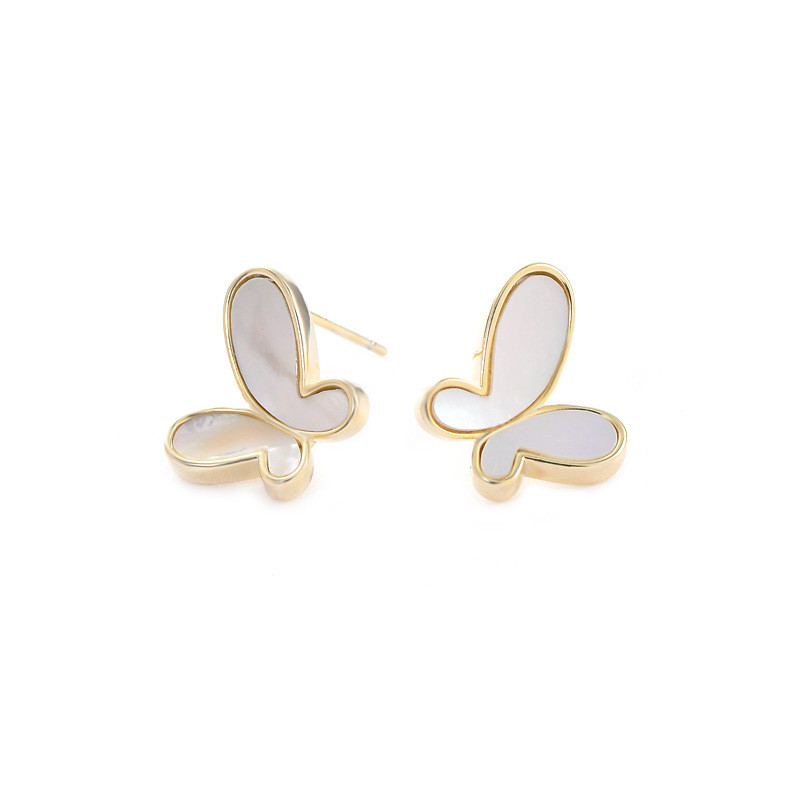 Ear Needle Stud Earring Minimalist Fresh Water Shell Butterfly Gold South Korea Jewelry for Women