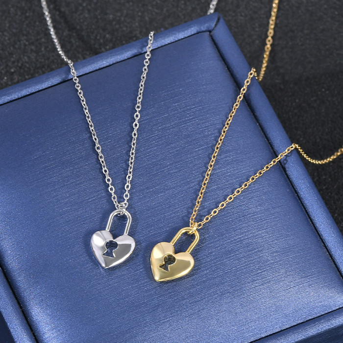 High Quality Hiphop Chains Punk Stainless Steel Padlock Men Rock Heart Lock Necklaces for Women Jewelry