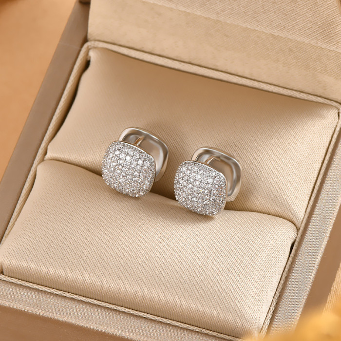 Brilliant Cubic Zirconia Stud Princess Square Shape Versatile Style Fancy Gift Women Earring Classic Jewelry