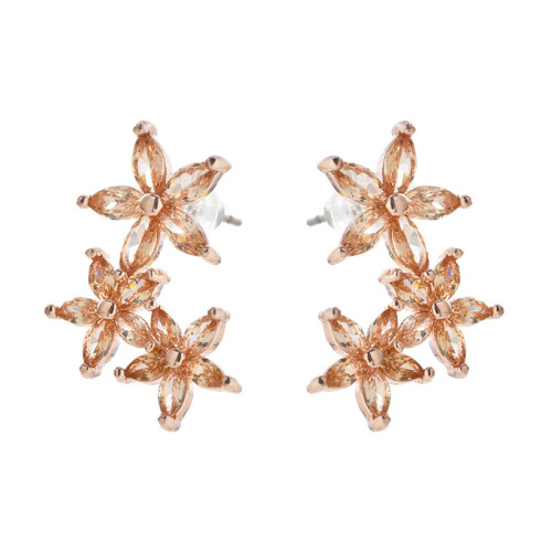 Exquisite Colored Cubic Zirconia Stud Earrings Women Three Flower Piercing Fine Jewelry Gifts