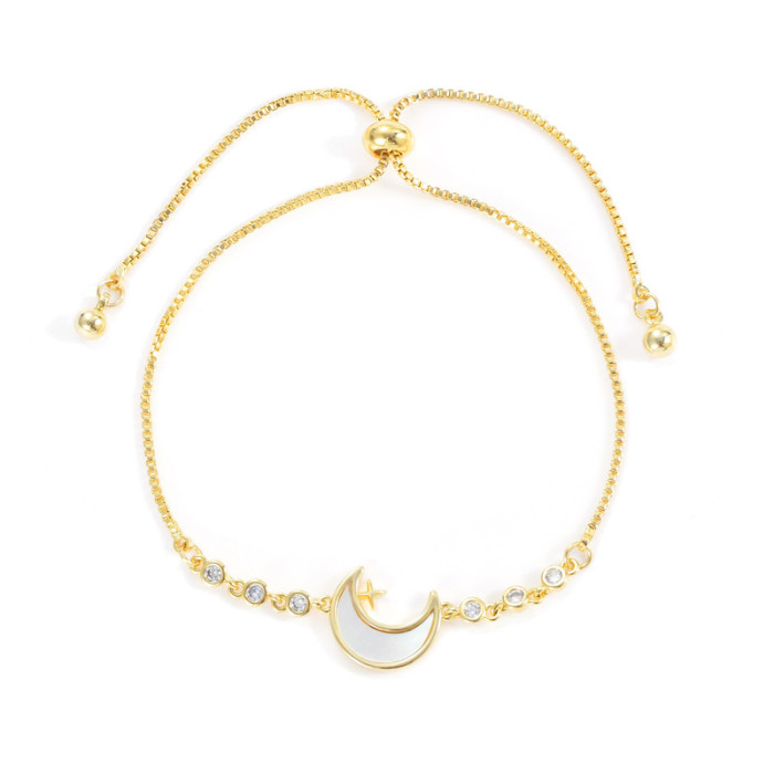 New Arrive Elegant Moon Shell Zircon for Women Girls Friendship Adjustable Charm Chain Bracelet Jewelry Anniversary Gift