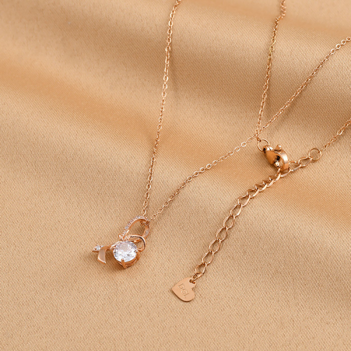 Light Luxury Bow Pendant Necklace with Diamond Women Chain Jewelry Wedding Gift