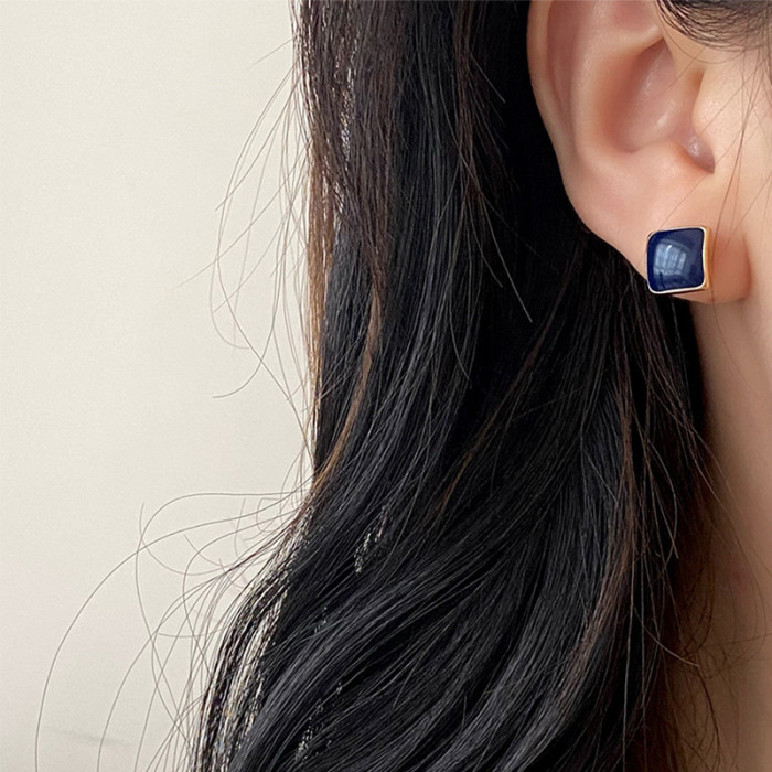 New Cute Korean Colorful Enamel Square Glaze Stud Earrings For Women Beautiful Simple Geometric Earrings Trend Jewelry