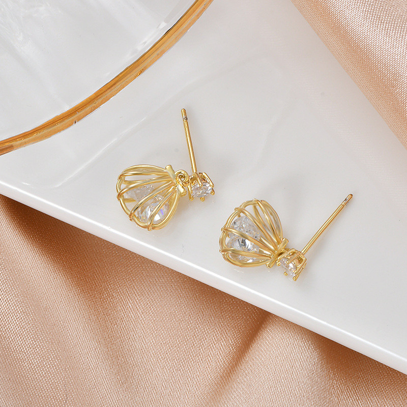 Fashion Cubic Zircon Gold Shell Fashion Double Layer Ocean Series Dangle Earrings for Women Korean Jewelry