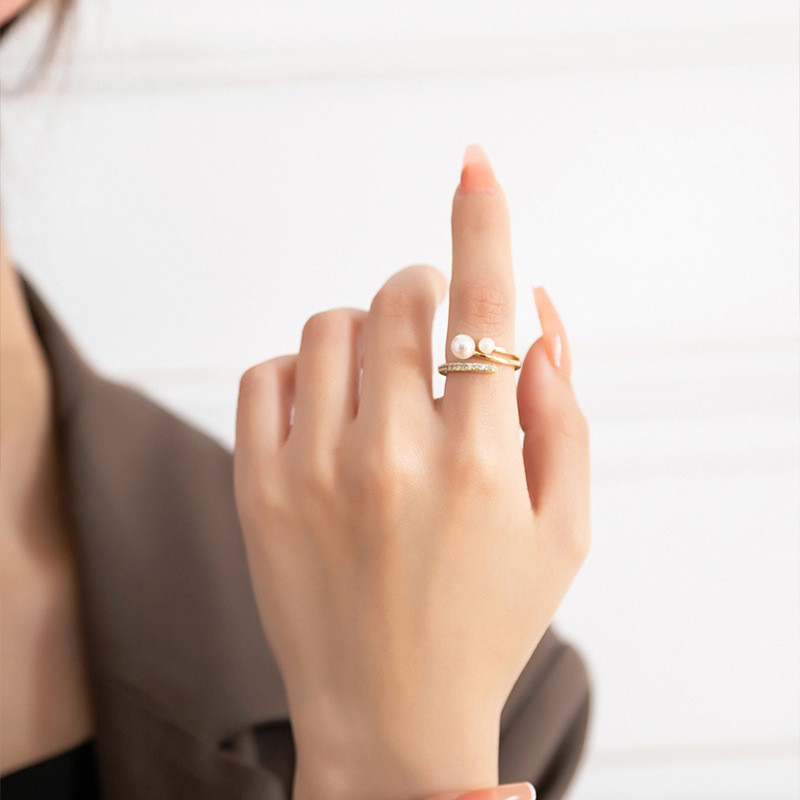 Luxury Pearl Zircon Open Rings for Women Teens Trendy Aesthetic Couple Girls Engagement Finger Rings Jewelry Gift Wholesale
