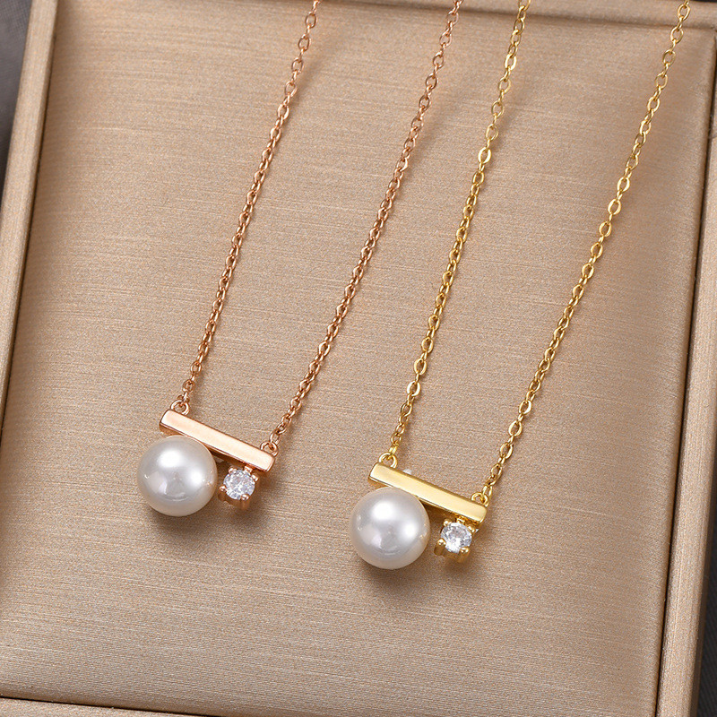 Fashion Imitation Pearl Crystal Zircon Necklace for Korea Chains Necklace Wedding Trend Jewelry Gift