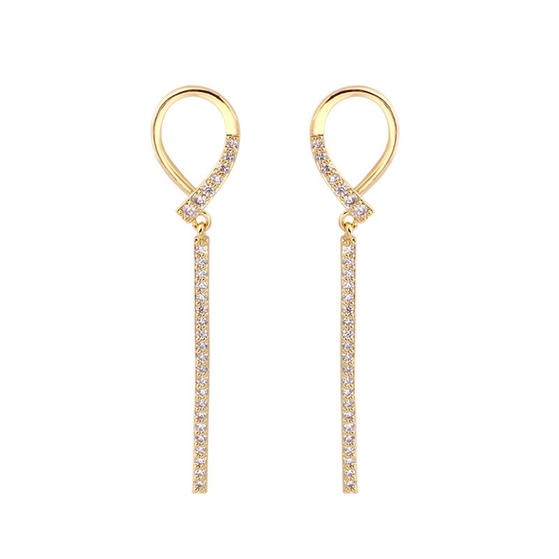 Waterdrop Shape Long Barbell Earring Silver Gold Colors Stainless Steel Zircon Inlaid Ear Piercing Jewelry for Women