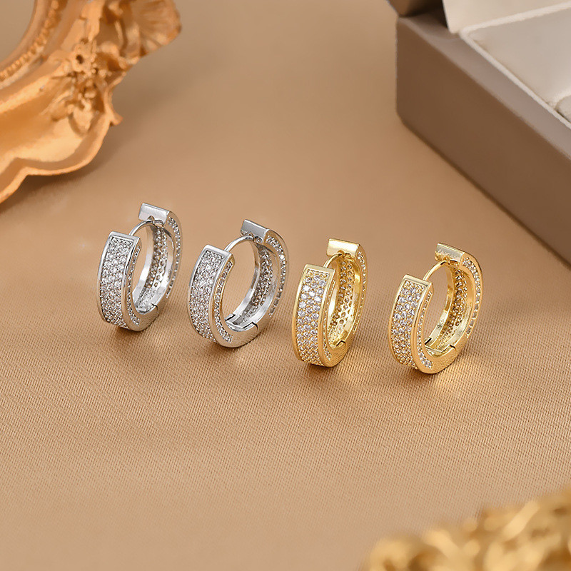 Wide CZ Zircon Huggie Hoop For Women Bohemian 18k Gold Plate Small Round Fashion Jewelry Girl Earrings