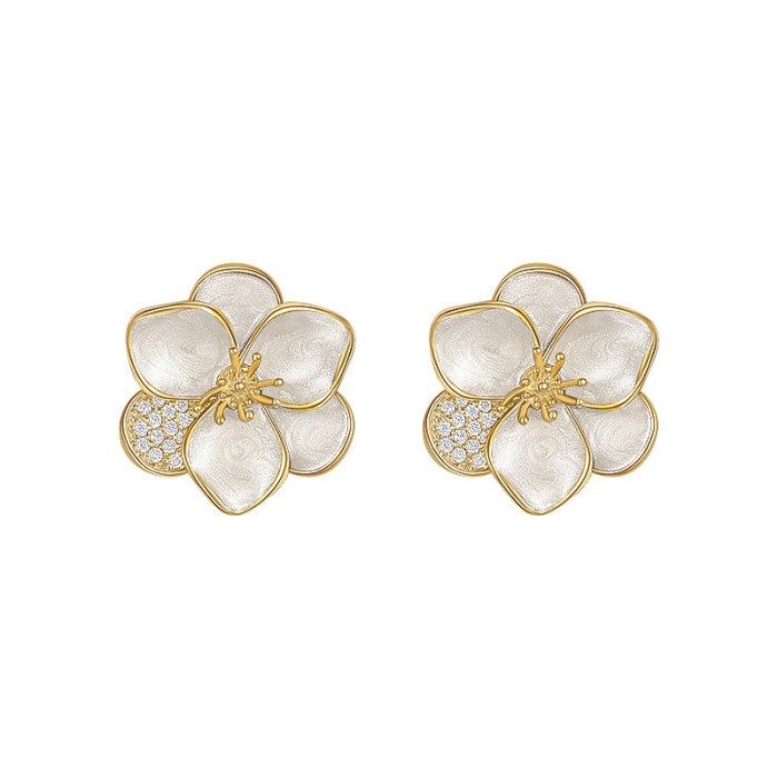 Fashion Silver Color Enamel Flower Elegant White Flower Stud Earrings Jewelry Drop Shipping
