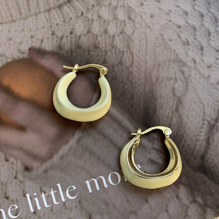 New Korean Enamel Round Hoop Earrings for Women Fashion Cute Gold Silver Color Punk Minimalist Jewelry