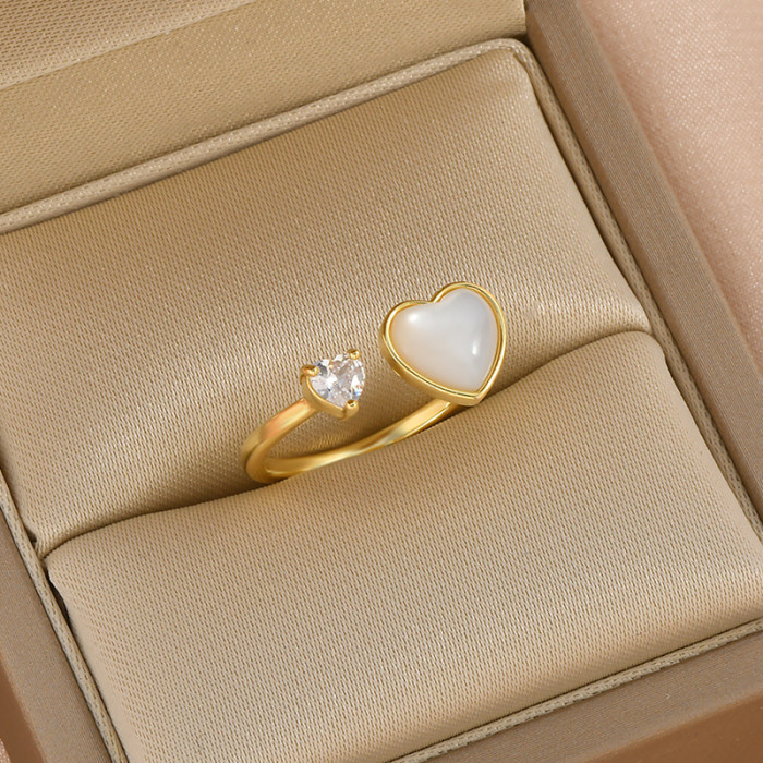 Double Peach Heart Shaped Rings for Women Open Zircon Shell Love Ring Silver Color Jewelry Best Friend Birthday Gift
