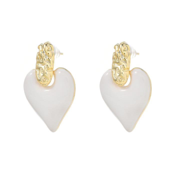 Simple Enamel Red Heart Drop Earrings for Women Female Multiple Love Heart Shaped Metal Statement Dangle Party Jewelry