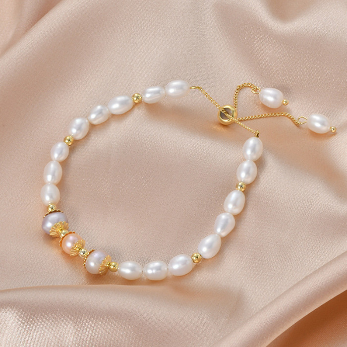 Korean Elegant Fashion Pearl Bracelets For Women Winter New Lucky Cuff Adjustable Bracelet Gold Color Chain Bangle Jewelry Gift