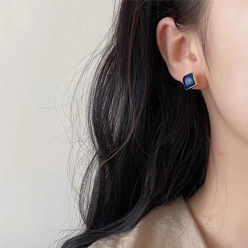 New Cute Korean Colorful Enamel Square Glaze Stud Earrings For Women Beautiful Simple Geometric Earrings Trend Jewelry