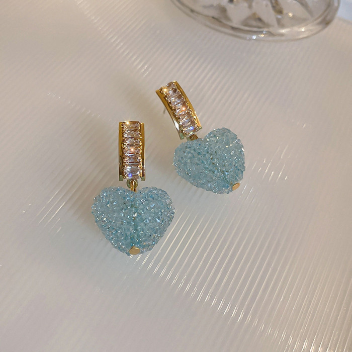 Heart Style Dangle Earring Full AAAAA Zircon CZ White Gold Filled Engagement Wedding Drop Earring for Women