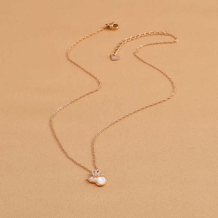 Diamond Studded Zircon Mother Shell Gourd Necklace Pendant Women's Girl Lucky Chain Festival Gifts