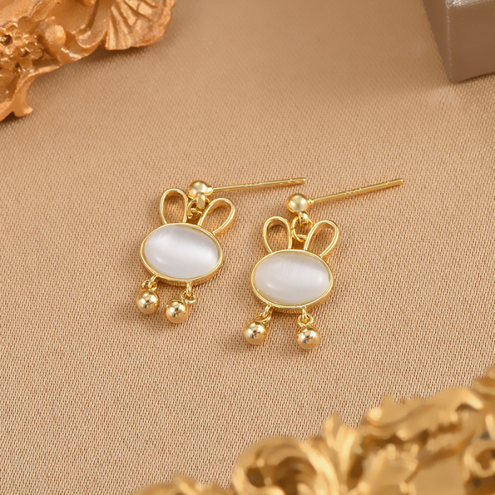 Korean Cute Rabbit Pendant For Women High Quality Opal Dangle Earrings For Birthday Gift Party Jewelry