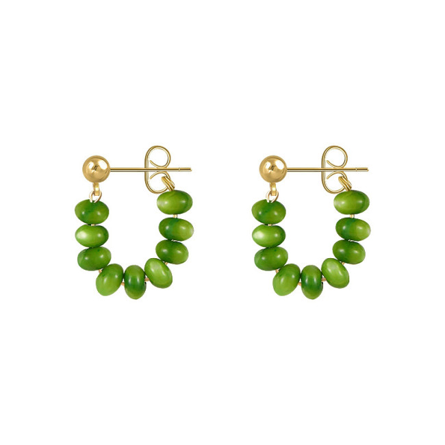 2022 South Korea New Trend Summer Green Bead String Stud Earrings For Women Unique Temperament Opals Contracted Earrings Jewelry