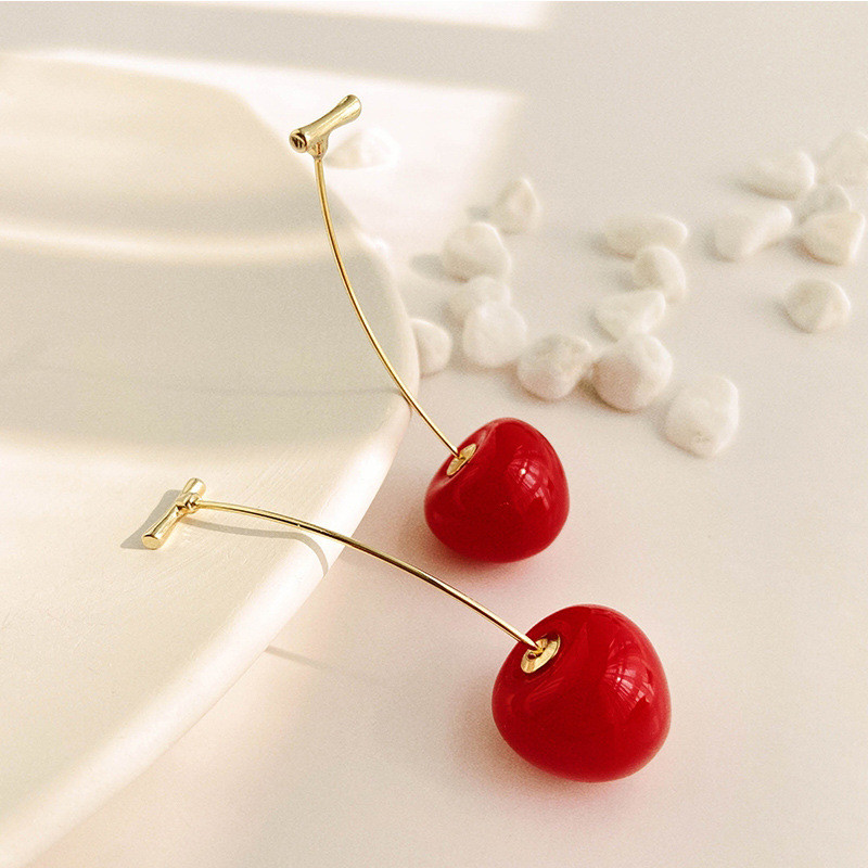 Japanese Style Cute Cherries Petal Dried Flower Fruit Earrings Personality Fashion Exaggerated Sweet Women Jewelry Gift