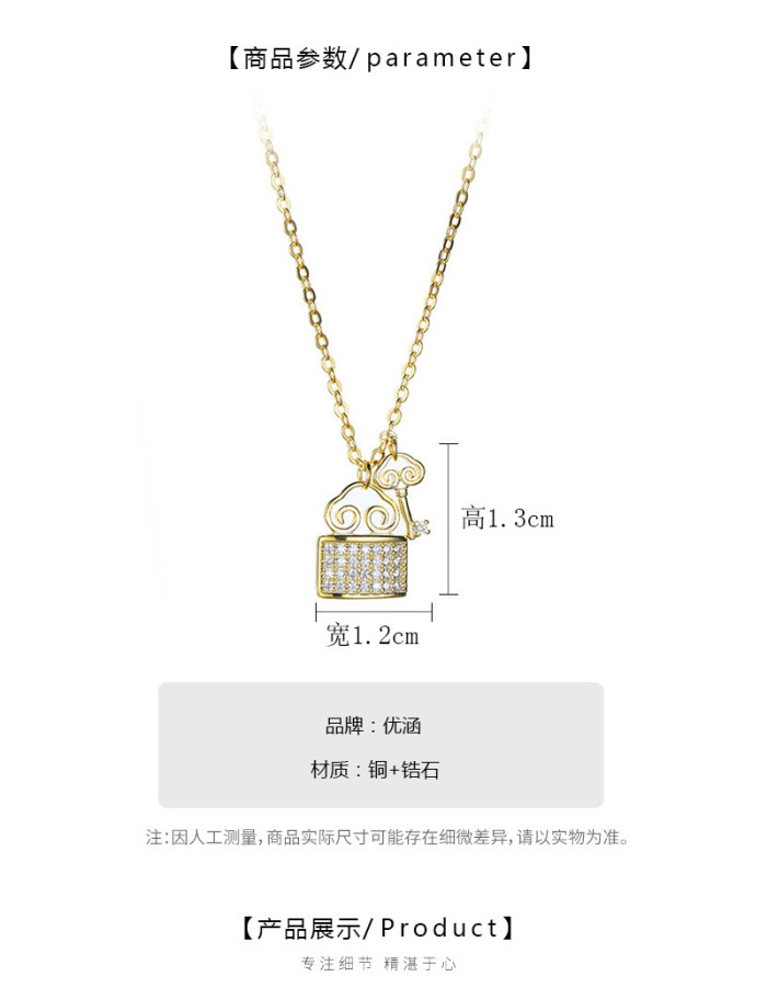 Creative Micro Inlaid CZ Lock And Key Necklace for Women Gold Color  Exquisite AAA Zirconia Fashion Accessories Jewelry
