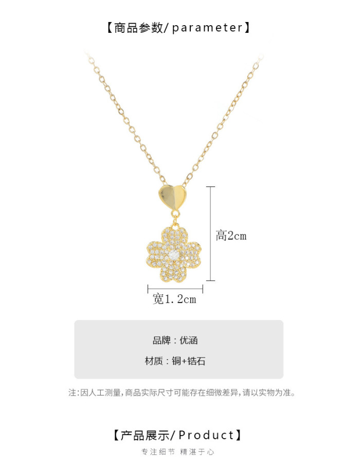 Classic Four Leaves Flower Full Zircon Pendant Fashion Jewelry Design Women's Clover Necklace