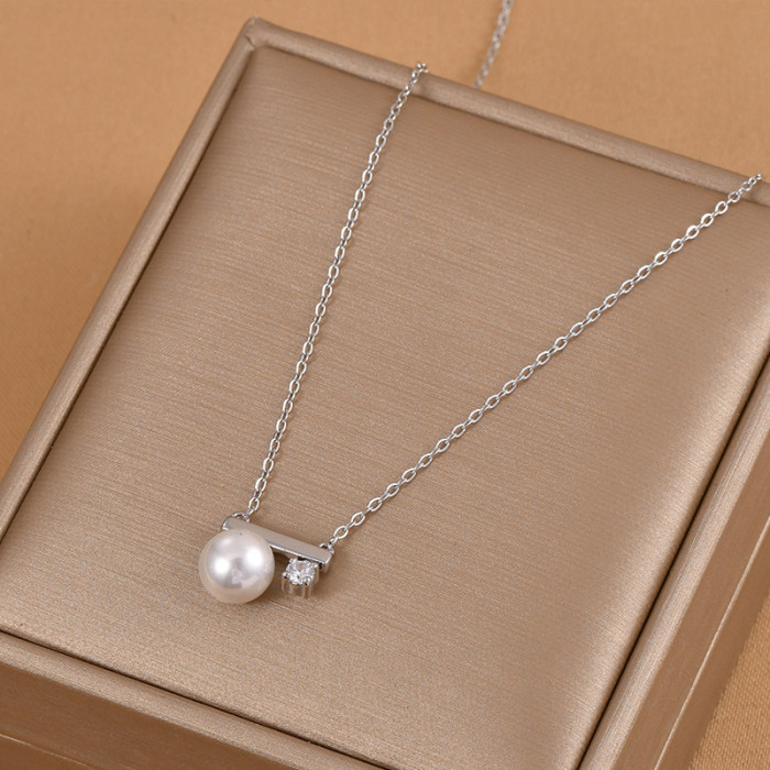 Fashion Imitation Pearl Crystal Zircon Necklace for Korea Chains Necklace Wedding Trend Jewelry Gift