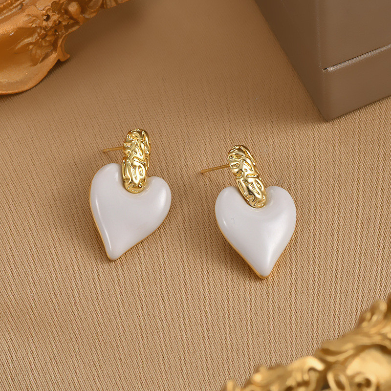 Simple Enamel Red Heart Drop Earrings for Women Female Multiple Love Heart Shaped Metal Statement Dangle Party Jewelry