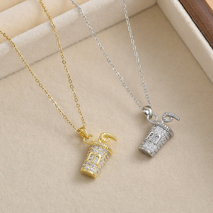 New Cute Coffee Cup Pendant Necklaces for Women Men Lovely Coffee Cup Necklace Choker Charm Chain Jewelry Gifts