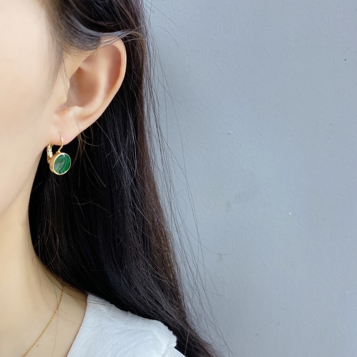 Boho Round Green Enamel Pendant Drop Earrings for Women Vintage Jewelry Round Buckle Earrings