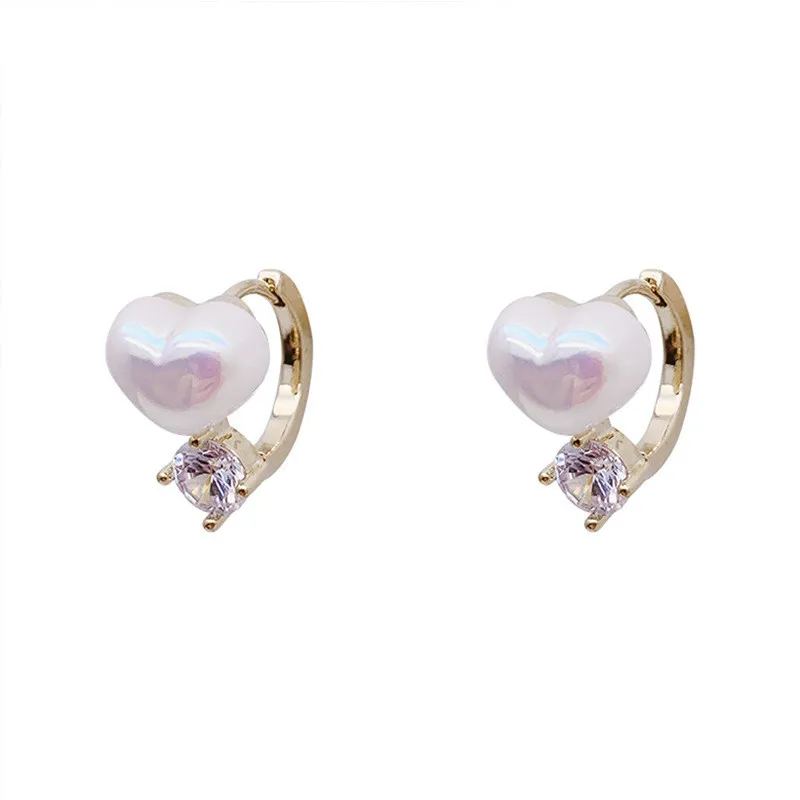 2022 New Fashion Heart Shape Pearl Crystal Hoop For Women Girls Vintage Korean Small Cute Earrings Party Jewelry