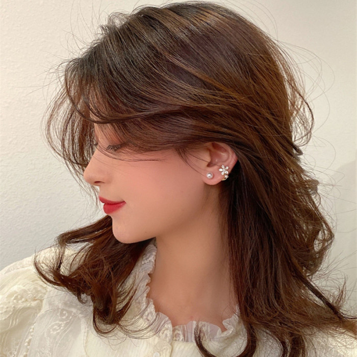 Korean Delicate Micro Paved Zircon Flower Drop Earrings For Women Girls Elegant Pearl Back Hanging Pendientes Jewelry