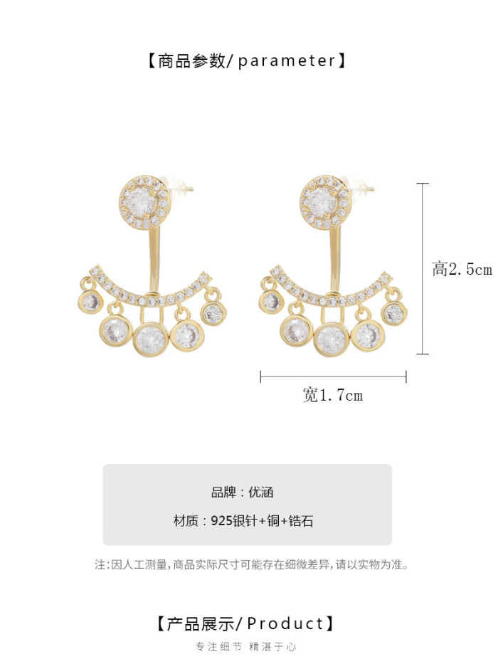 Silver Color New Arrival Tassel Zircon Rhinestone Earrings Female Multipurpose Back Hanging Handmade Couple Gift