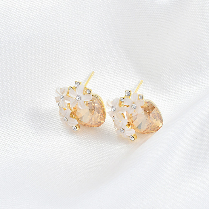 Noble Crystal Flower Stud Earrings For Woman Korean Fashion Jewelry Wedding Party Girl's Elegance Set Accessories