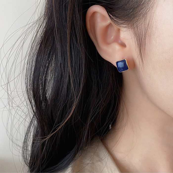 New Cute Korean Colorful Enamel Square Glaze Stud Earrings For Women Beautiful Simple Geometric Earrings Trend Jewelry