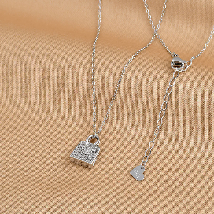 Fashion Design Jewelry Openable Bag Ladies Pendant Necklace Temperament Luxury Silver Plate Zircon Sweater Chain