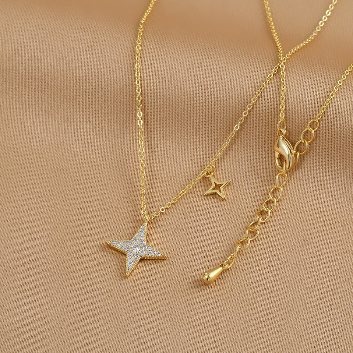 316 L Stainless Steel Necklace for Women Gold Color  Star Zircon Inlaid Pendant Necklaces Fahion Jewelry Valentine's Day Gift