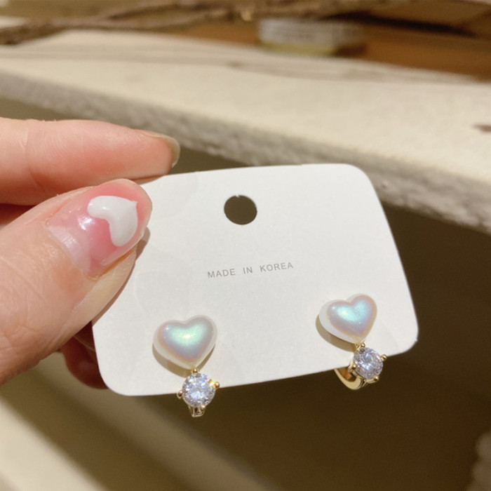 2022 New Fashion Heart Shape Pearl Crystal Hoop For Women Girls Vintage Korean Small Cute Earrings Party Jewelry