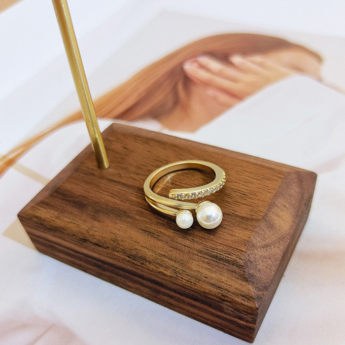 Luxury Pearl Zircon Open Rings for Women Teens Trendy Aesthetic Couple Girls Engagement Finger Rings Jewelry Gift Wholesale
