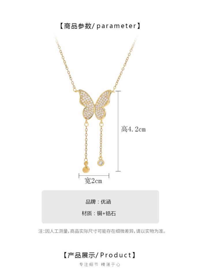 316L Stainless Steel New Fashion Fine Jewelry Butterfly Zircon Tassel Charms Chain Choker Necklaces Pendants For Women